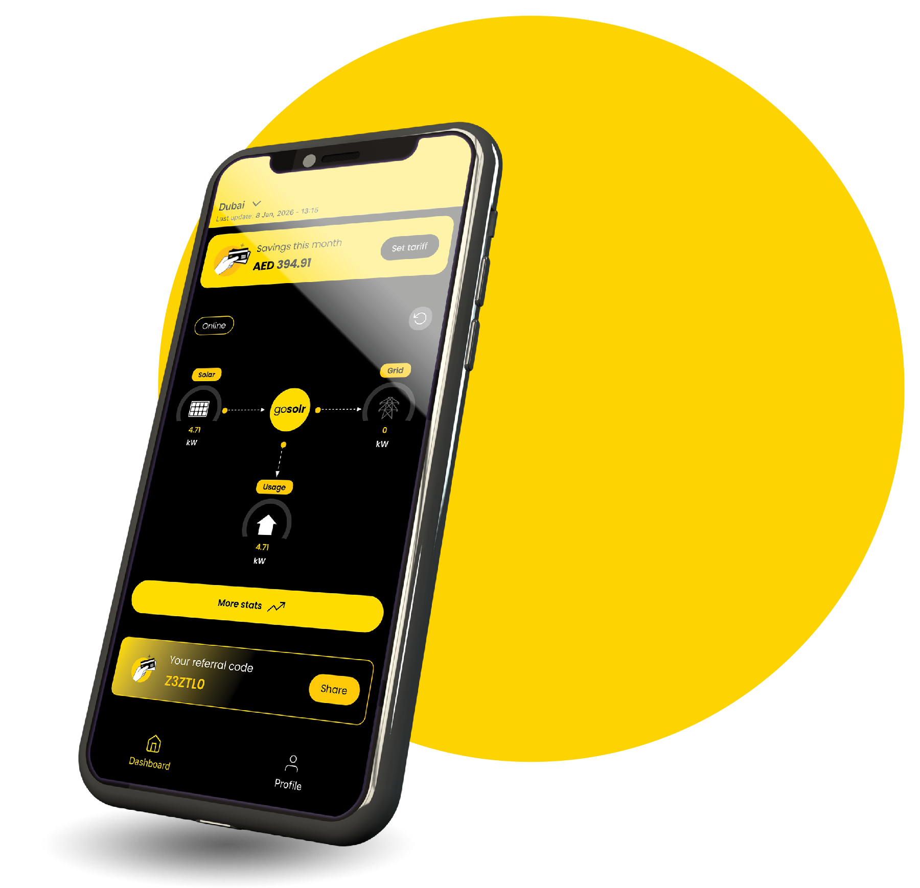 The GoSolr app on a mobile phone